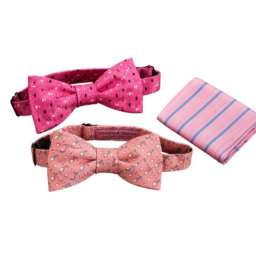 Vineyard Vines Bow Tie Bundle Pink Self-Tie Bow Ties & Pocket Square Prep Style